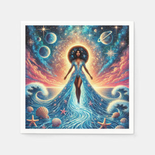 Celestial Tide: Goddess of the Ocean and Stars" Napkin