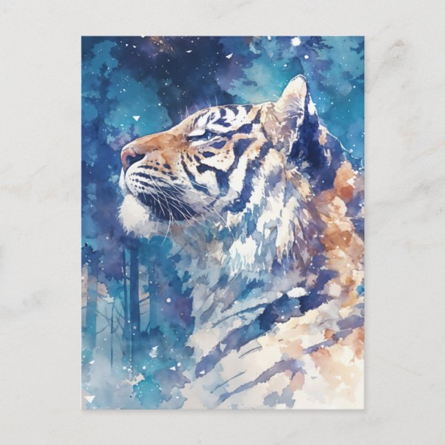 Celestial Tiger in Winter Starry Forest Postcard (Front)