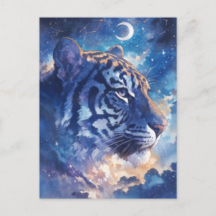 Celestial Tiger Portrait in Midnight Clouds Postcard