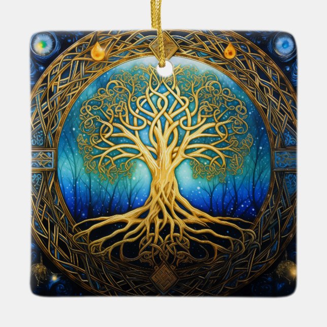 Celestial Tree Of Life Celtic Knot Ceramic Ornament (Front)