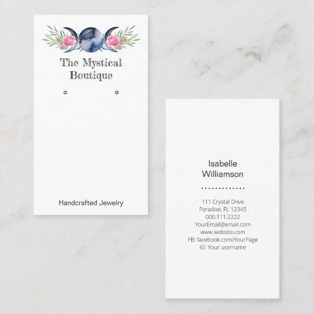 Celestial Triple Moon Earring Jewellery Display Business Card (Front/Back)