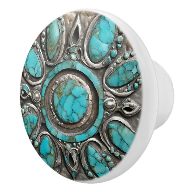 Celestial Turquoise Art with Pewter  Ceramic Knob (Right)