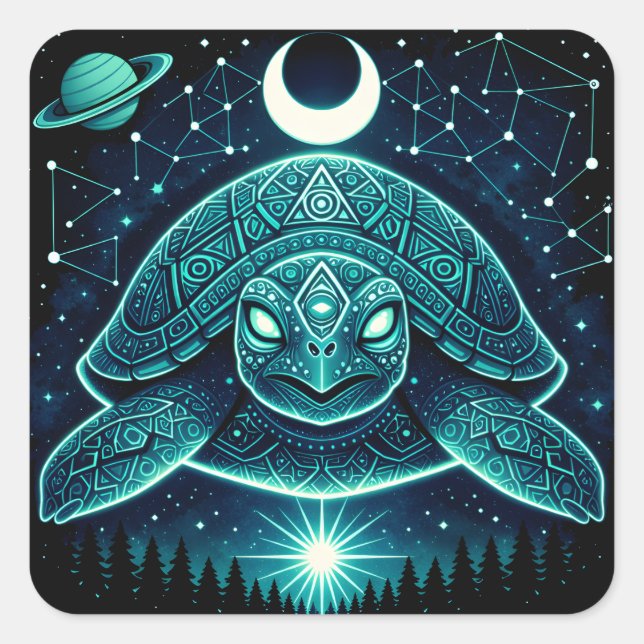 Celestial Turtle – Cosmic Ancient Wildlife Galaxy  Square Sticker (Front)