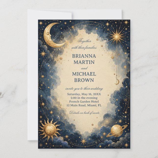 Celestial Vintage Cosmic Botanical Invitation (Front)