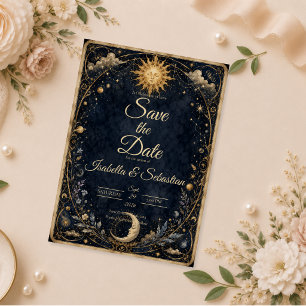 Celestial Vintage Sun Moon Wedding Save The Date