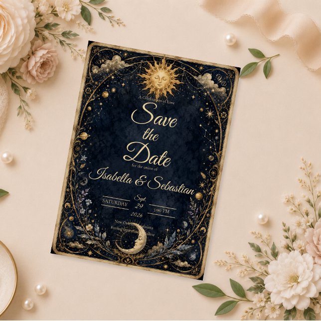 Celestial Vintage Sun Moon Wedding Save The Date (Creator Uploaded)