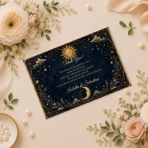 Celestial Vintage Sun Moon Wedding Thank You Card