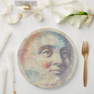 Celestial Vintage Watercolor Man in the Moon Plate