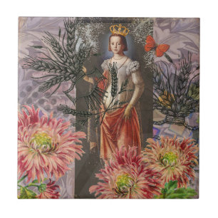 Celestial Virgo Goddess Collage: Vintage Celestial Ceramic Tile