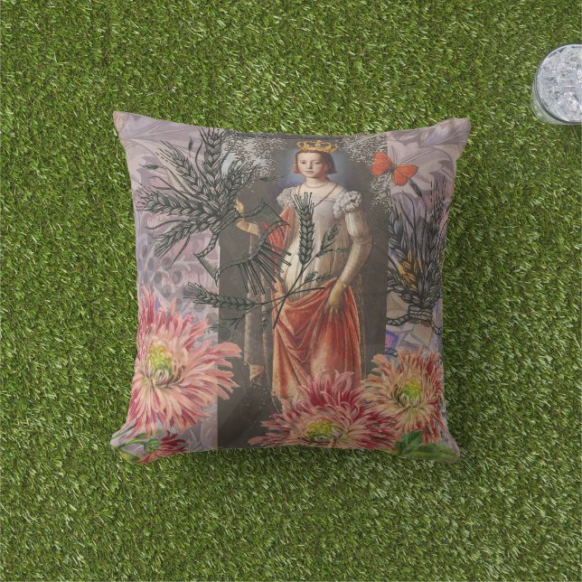 Celestial Virgo Goddess Collage: Vintage Celestial Cushion (Grass)