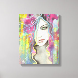 Celestial Vision Girl in the Stars Pop Fantasy Art Canvas Print