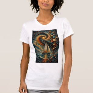 Celestial Voyage Abstract 3D Micro Mosaic Sailbo T-Shirt