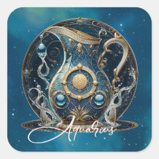 Celestial Water Bearer Symbol Black Gold Aquarius Square Sticker