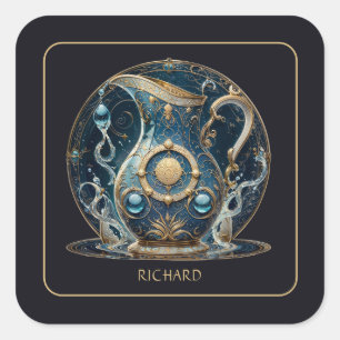 Celestial Water Bearer Zodiac Black Gold Aquarius Square Sticker