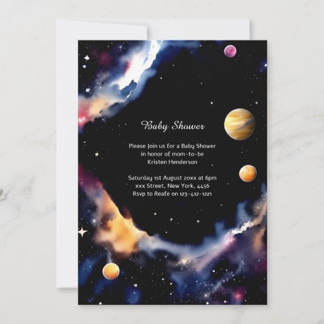 Celestial Watercolor Baby Shower Invitation (Front)
