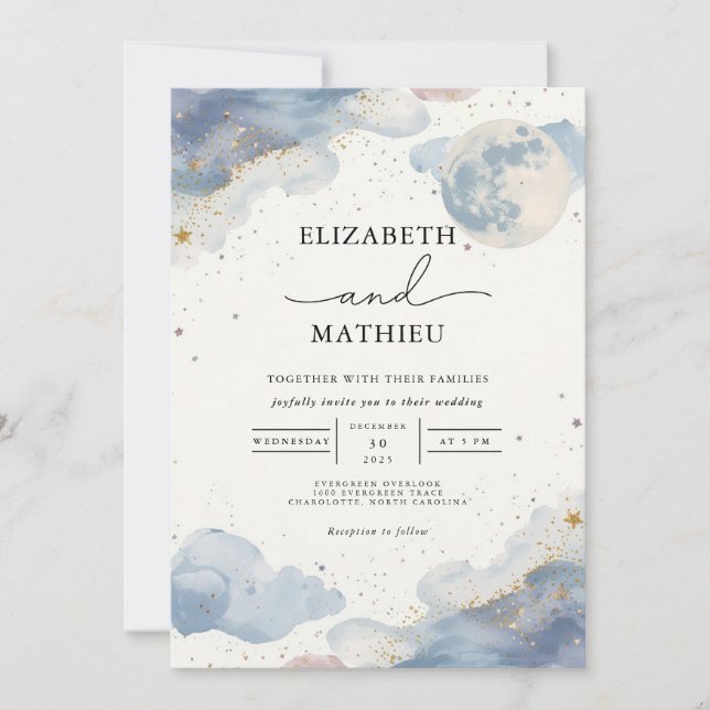 Celestial Watercolor Cloud Wedding Invitation (Front)