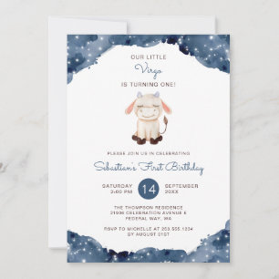 Celestial Watercolor Virgo Zodiac First Birthday Invitation