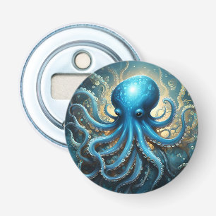 Celestial Waves: The Blue Octopus Fractal Art Bottle Opener