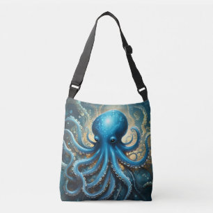 Celestial Waves: The Blue Octopus Fractal Art Crossbody Bag