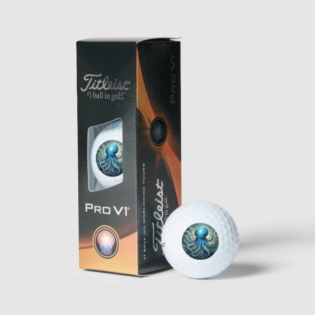 Celestial Waves: The Blue Octopus Fractal Art Golf Balls (Packaging)