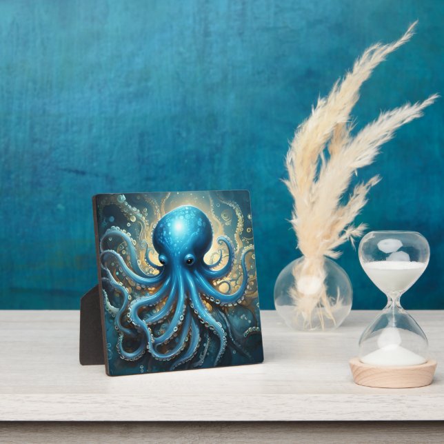 Celestial Waves: The Blue Octopus Fractal Art Plaque (Insitu)