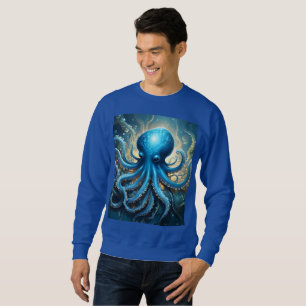 Celestial Waves: The Blue Octopus Fractal Art Sweatshirt