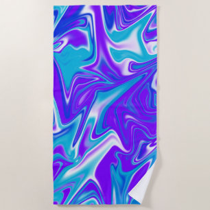 "Celestial Waves: The Blue White and Purple Marble Beach Towel