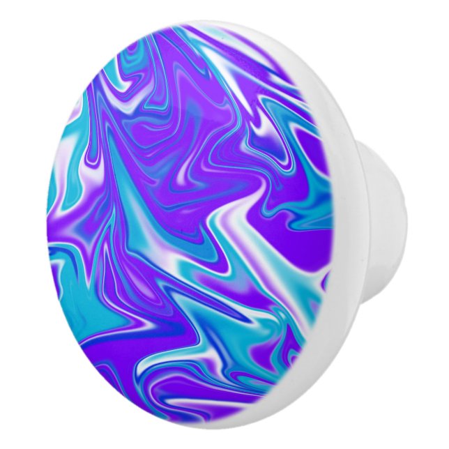 "Celestial Waves: The Blue White and Purple Marble Ceramic Knob (Right)