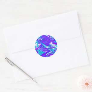 Celestial Waves: The Blue White and Purple Marble Classic Round Sticker