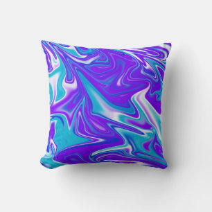 "Celestial Waves: The Blue White and Purple Marble Cushion