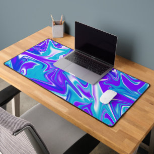 "Celestial Waves: The Blue White and Purple Marble Desk Mat