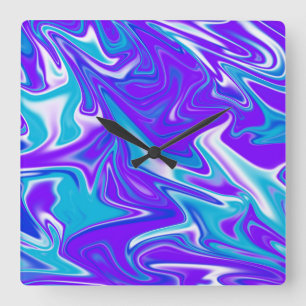 "Celestial Waves: The Blue White and Purple Marble Square Wall Clock