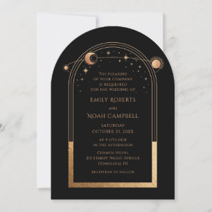 Celestial Wedding Black Gold Sun Moon Stars Invitation