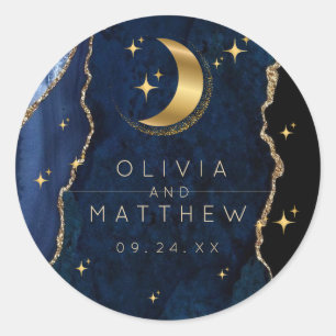 Celestial Wedding Blue and Gold Wedding  Classic Round Sticker