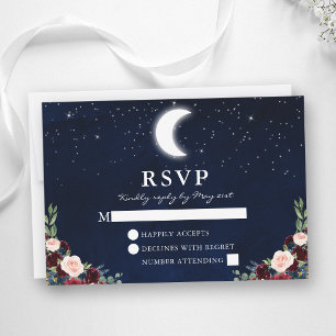 Celestial Wedding Blue Sky Moon Stars Floral RSVP Card