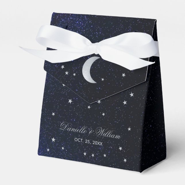 Celestial Wedding Blue Starry Night Silver Moon  Favour Box (Front Side)