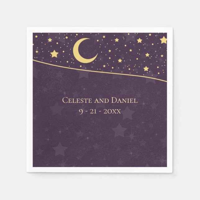 Celestial Wedding Deep Purple Stars and Moon Napkin (Front)