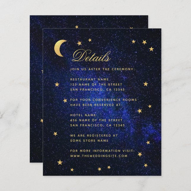 Celestial Wedding Details Gold Stars Budget Card (Front/Back)