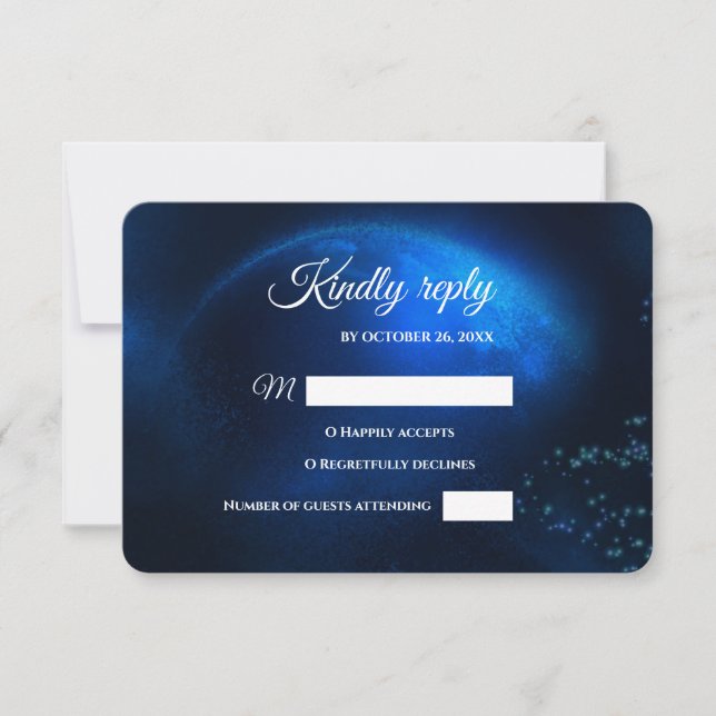 Celestial wedding Full Blue Moon & Stars Midnight RSVP Card (Front)