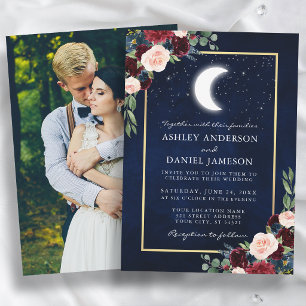 Celestial Wedding Gold Moon Stars Photo  Invitation