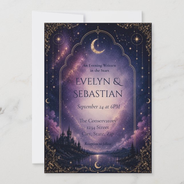Celestial Wedding Invitation | Moonlit Castle (Front)