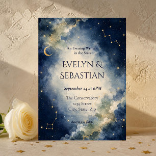 Celestial Wedding Invitation Starry Night Blue