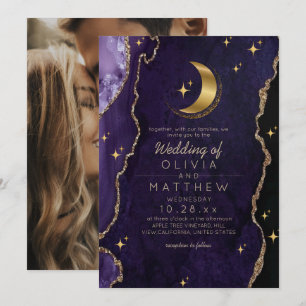 Celestial Wedding Midnight Purple Stars & Moon  Invitation