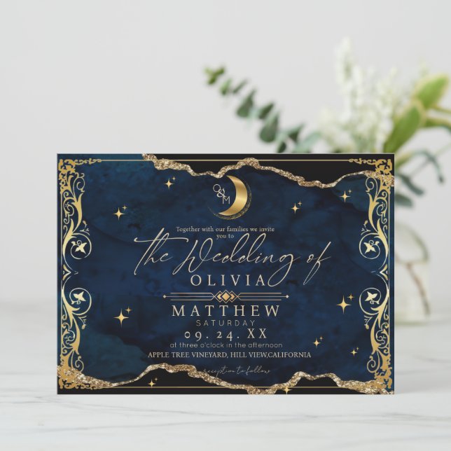 Celestial Wedding Moon and stars Wedding Invitation (Standing Front)
