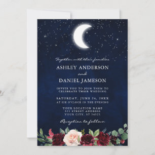 Celestial Wedding Moon Stars Floral Invitation