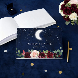 Celestial Wedding Moon Stars Floral Wedding Guest Book