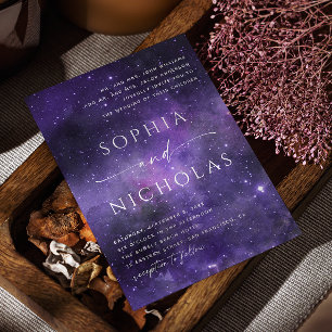 Celestial Wedding   Purple Galaxy Starry Night Sky Invitation