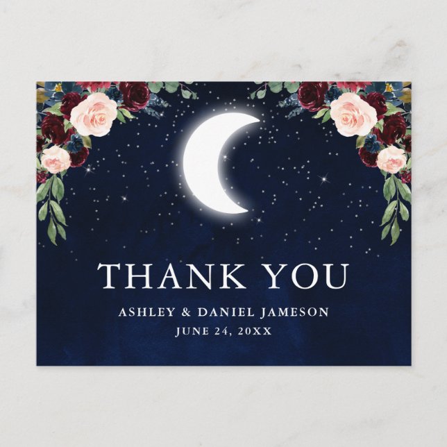 Celestial Wedding Sky Moon Stars Thank You Postcard (Front)