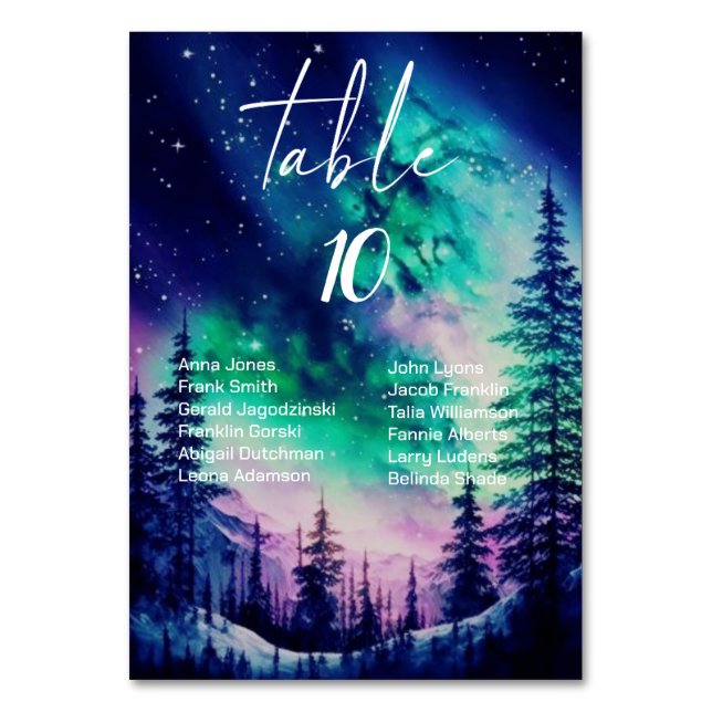 Celestial Wedding Table Numbers With Guest Names (Front)