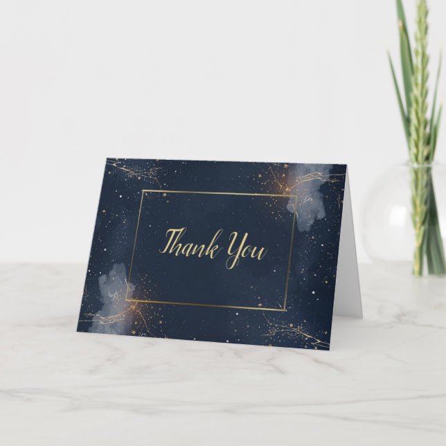 Celestial Wedding Thank You Card | Navy & Gold (Front)